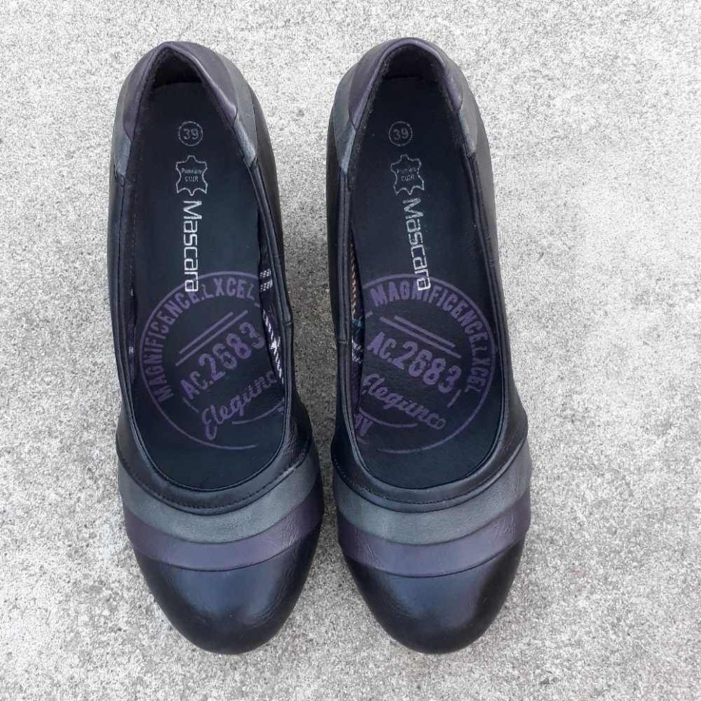Leather black & purple heels worn  once!